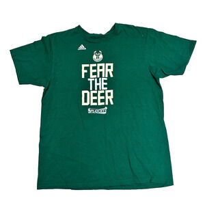 Adidas The Go-To Tee T-Shirt Mens Large Green Milwaukee Bucks Fear The Deer Logo